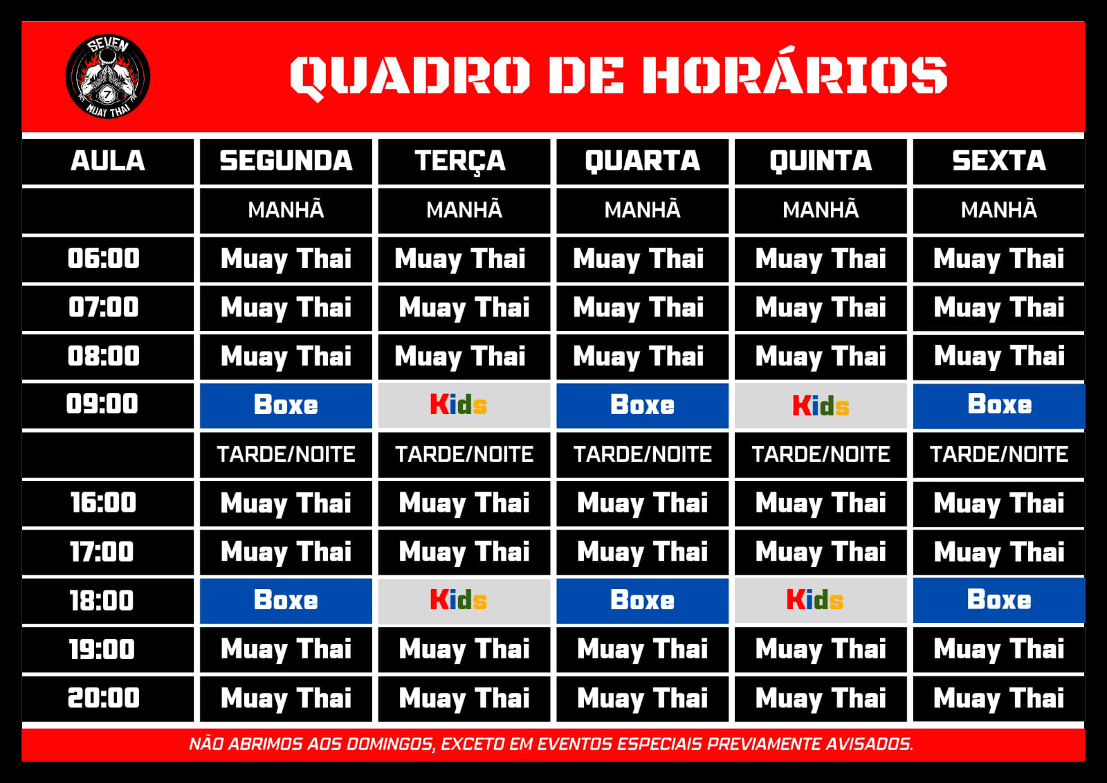 Tabela de horários